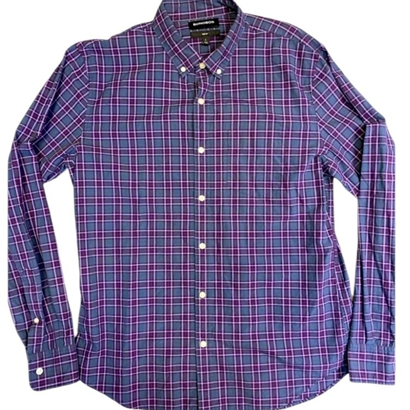 Men’s size medium slim fit purple plaid long sleeve button down excellent cond - Picture 1 of 4